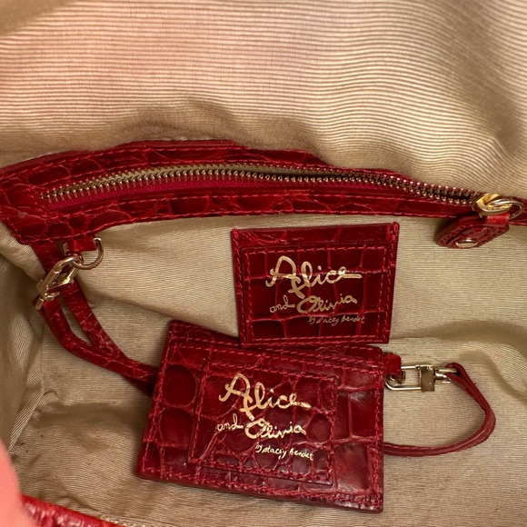 alice + olivia Alana Croc Embossed Leather Handle Bag - Picture 9 of 10